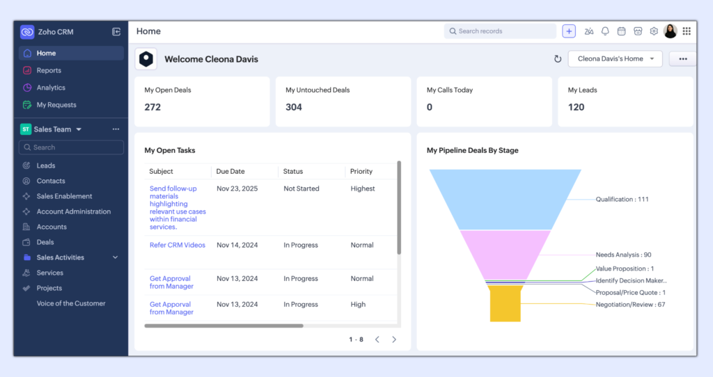 Zoho CRM Interface